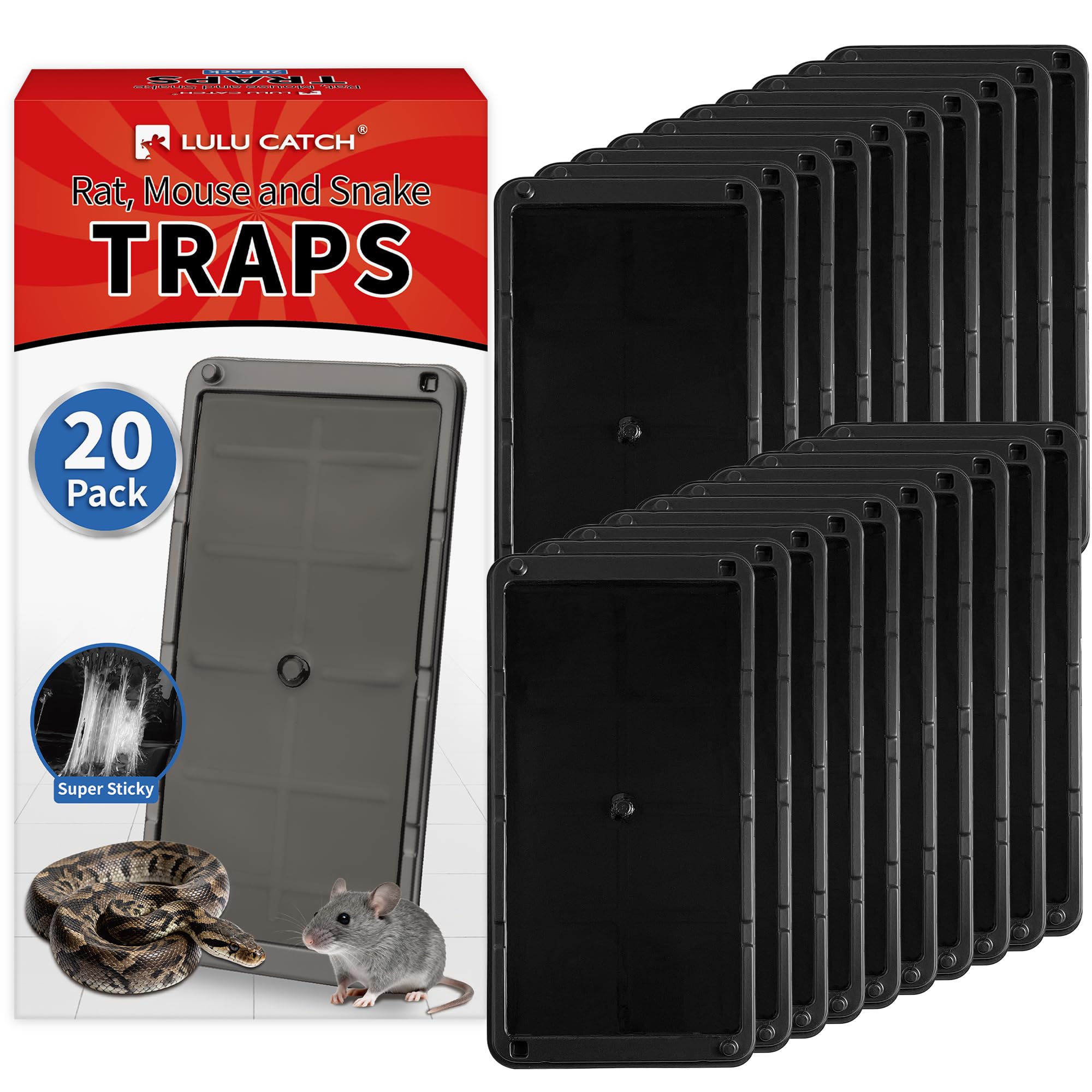 LULUCATCH mouse traps with large trays securely capture larger rodents indoors.