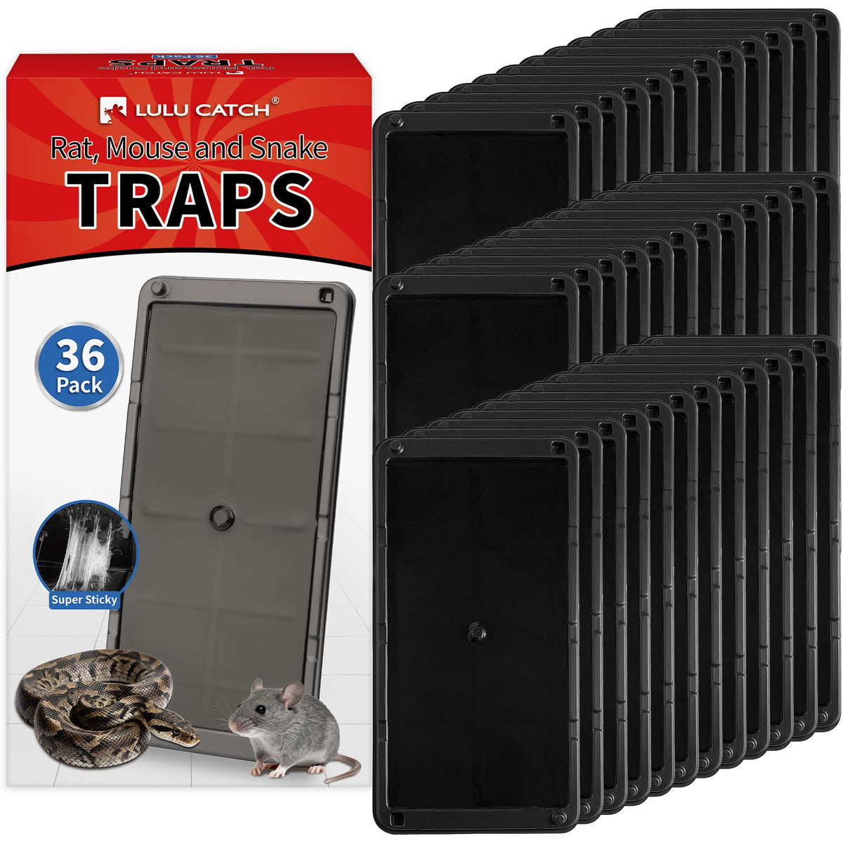 LULUCATCH mouse traps 36-pack with large trays for secure rodent capture
