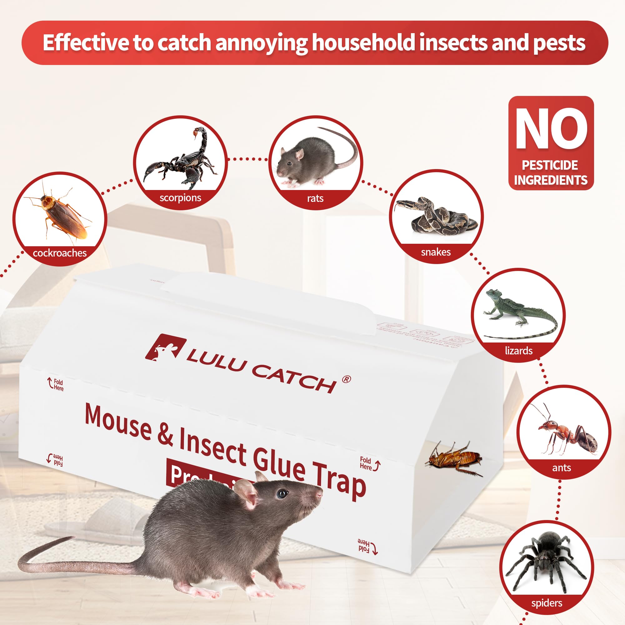 LULUCATCH prebaited glue trap uses peanut butter scent to lure pests.