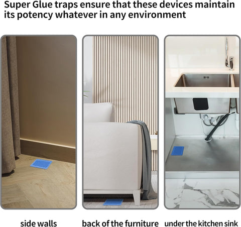 LULUCATCH traps along skirting boards catch wandering pests.