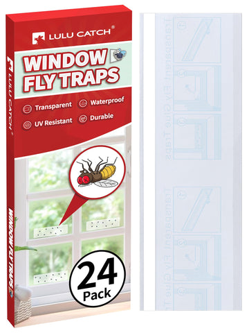 LULUCATCH Window Fly Trap 24-pack ready to install on a windowsill.