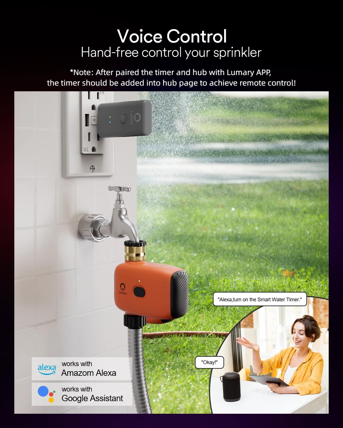Lumary rain delay feature prevents watering during rain.