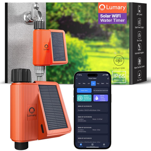 Lumary Solar Sprinkler Timer panel-angle for off-grid irrigation flexibility.