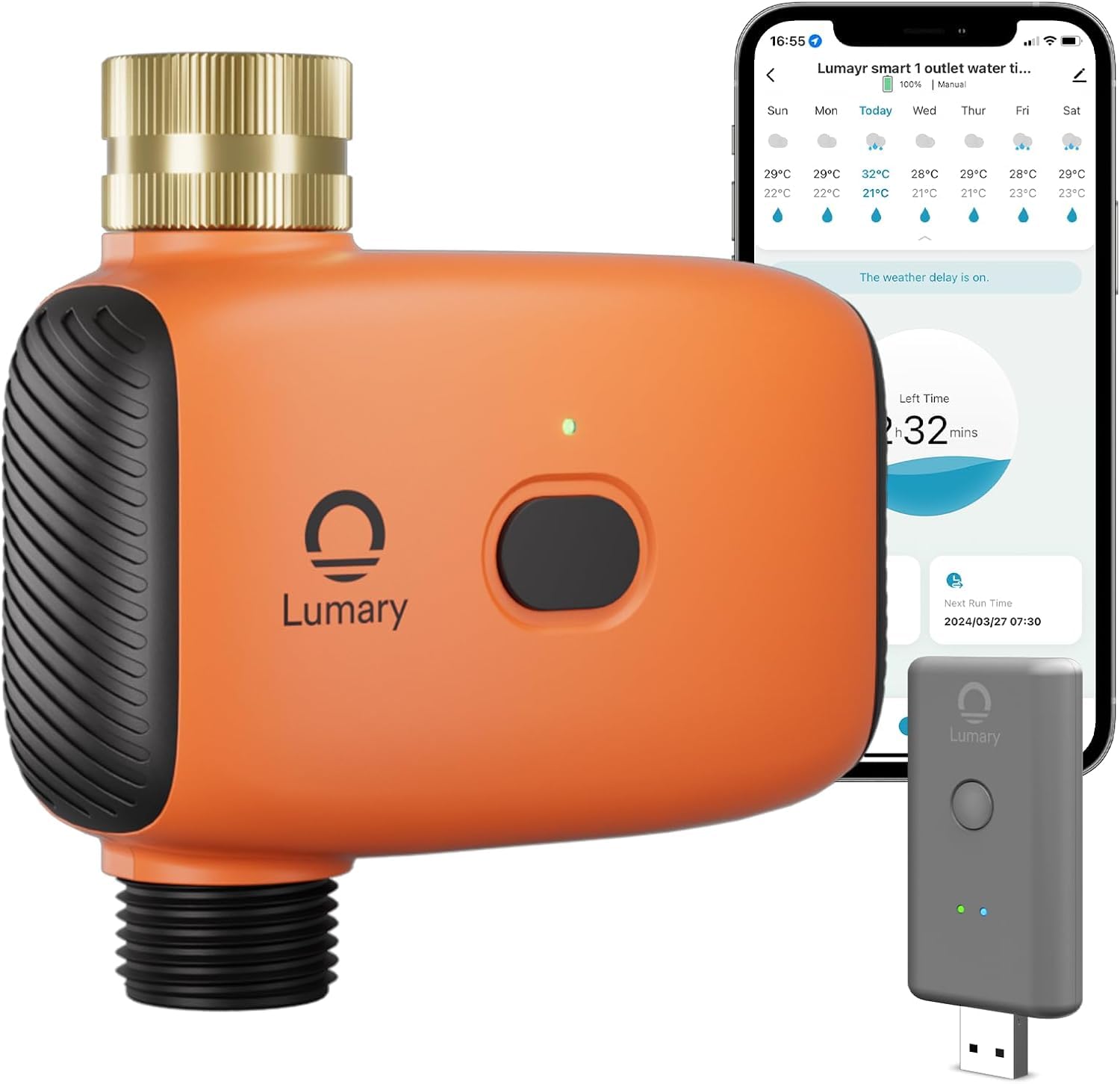 Lumary wifi water timer with brass inlet for reliable outdoor irrigation.