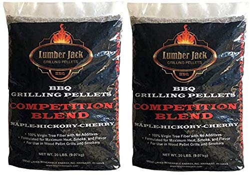 Lumber Jack competition blend maple-hickory-cherry pellets in a 40 lb bag delivering versatile smoky grilling.