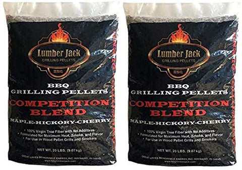 Lumber Jack competition blend maple-hickory-cherry pellets in a 40 lb bag delivering versatile smoky grilling.