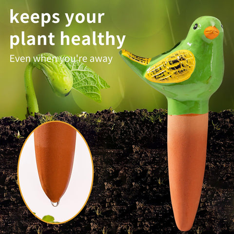 LumDecor yellow bird water globe adds decorative charm while maintaining soil moisture