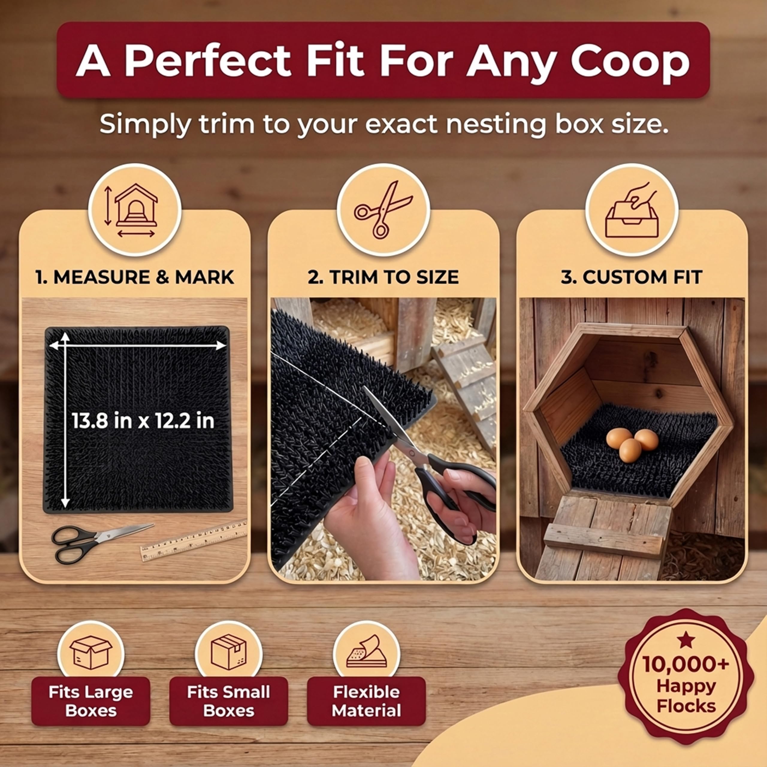 LUMERAM custom-fit nesting pads cut to fit any coop size