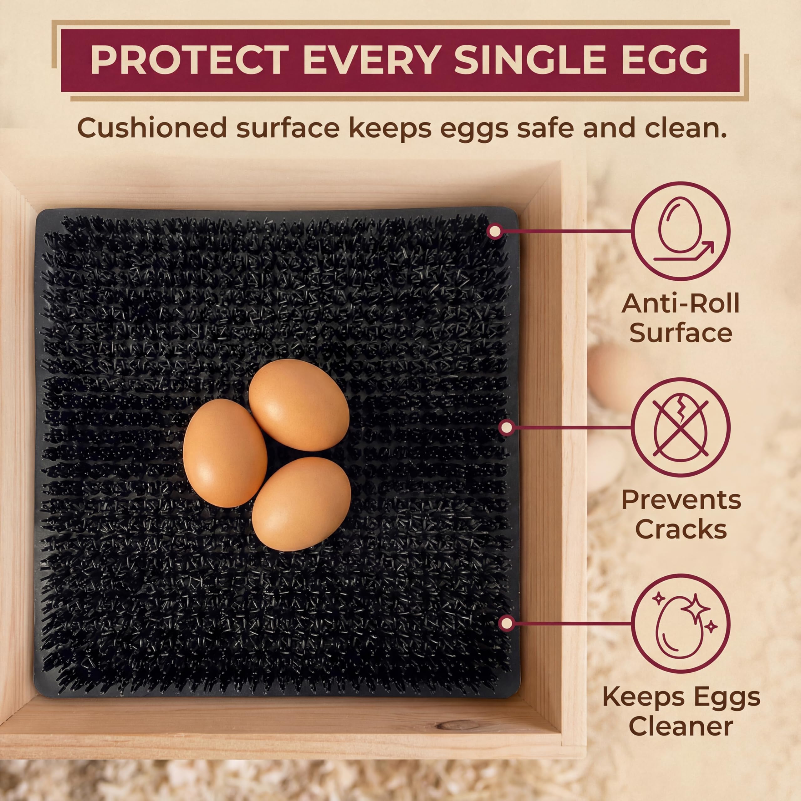 LUMERAM custom-fit nesting pads adapt to any coop size.