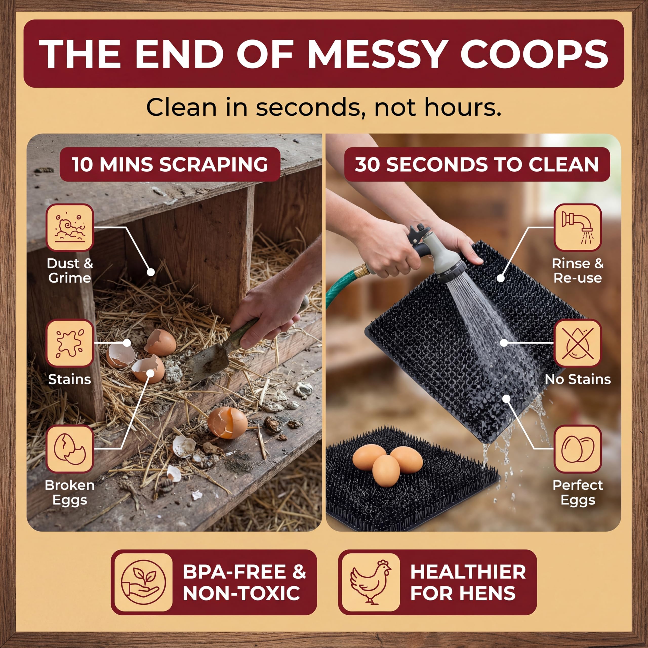 LUMERAM washable chicken nest pads in coop for cleaner nests