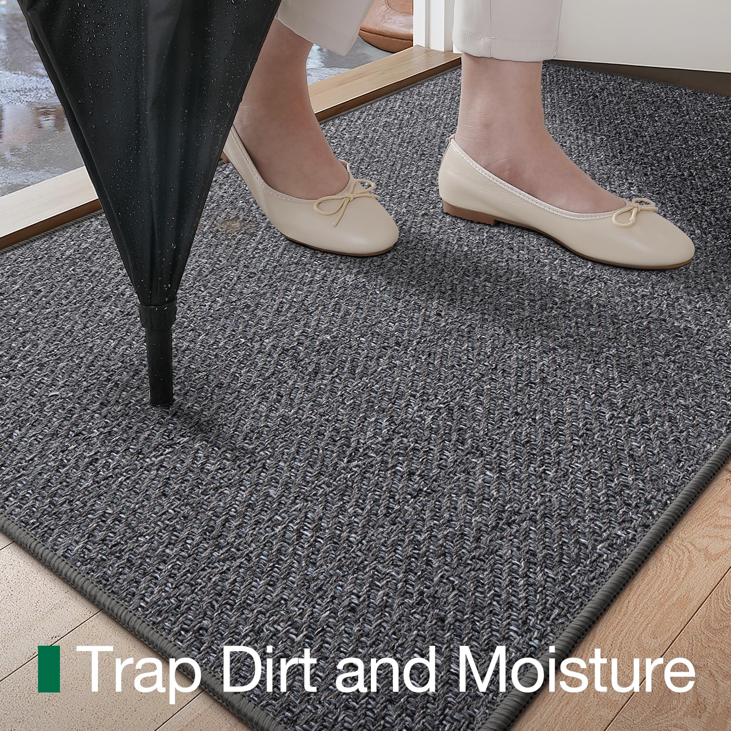 LUMI dark gray indoor mat resists stains and spills with ease.