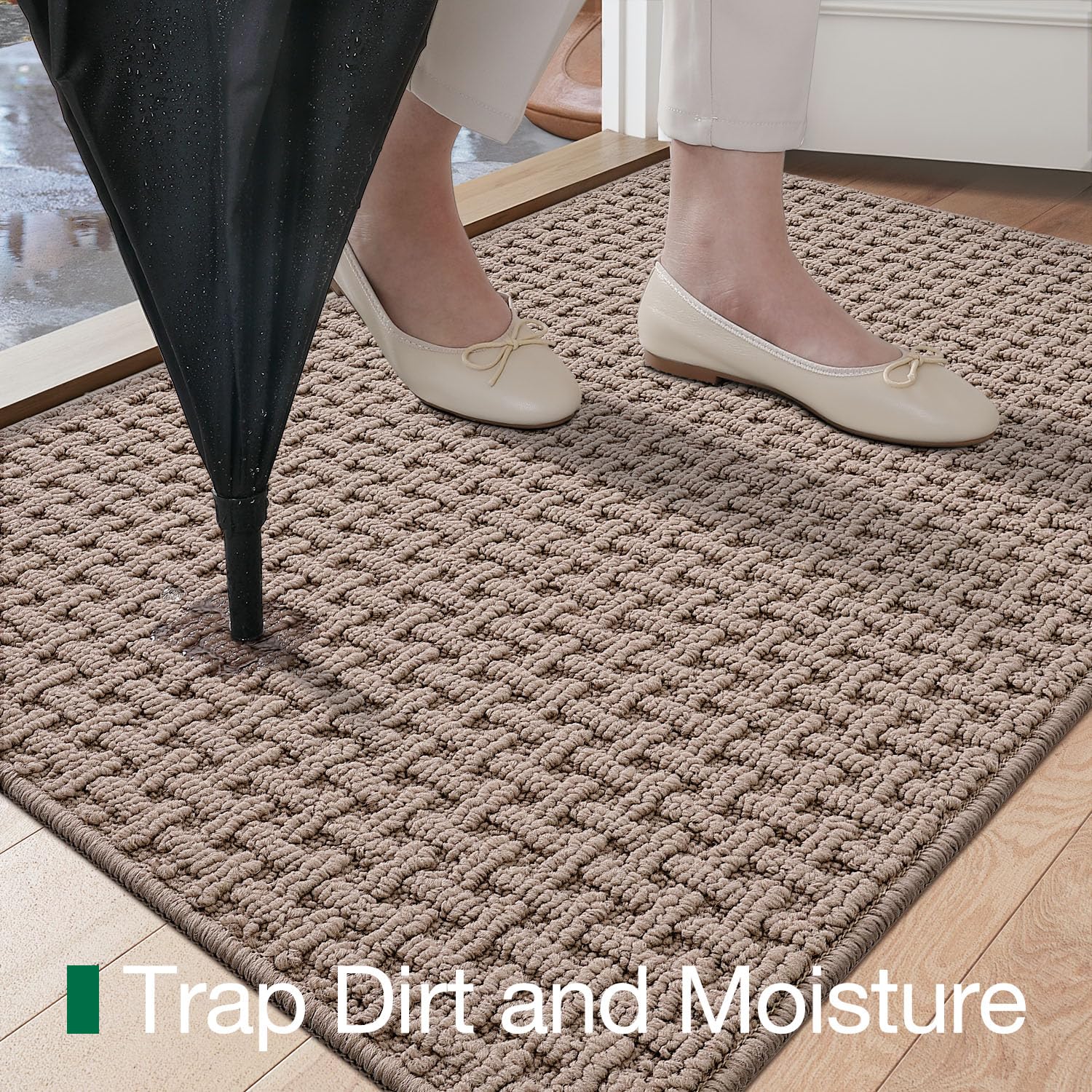 LUMI door mat non-slip back keeps it in place on hard floors