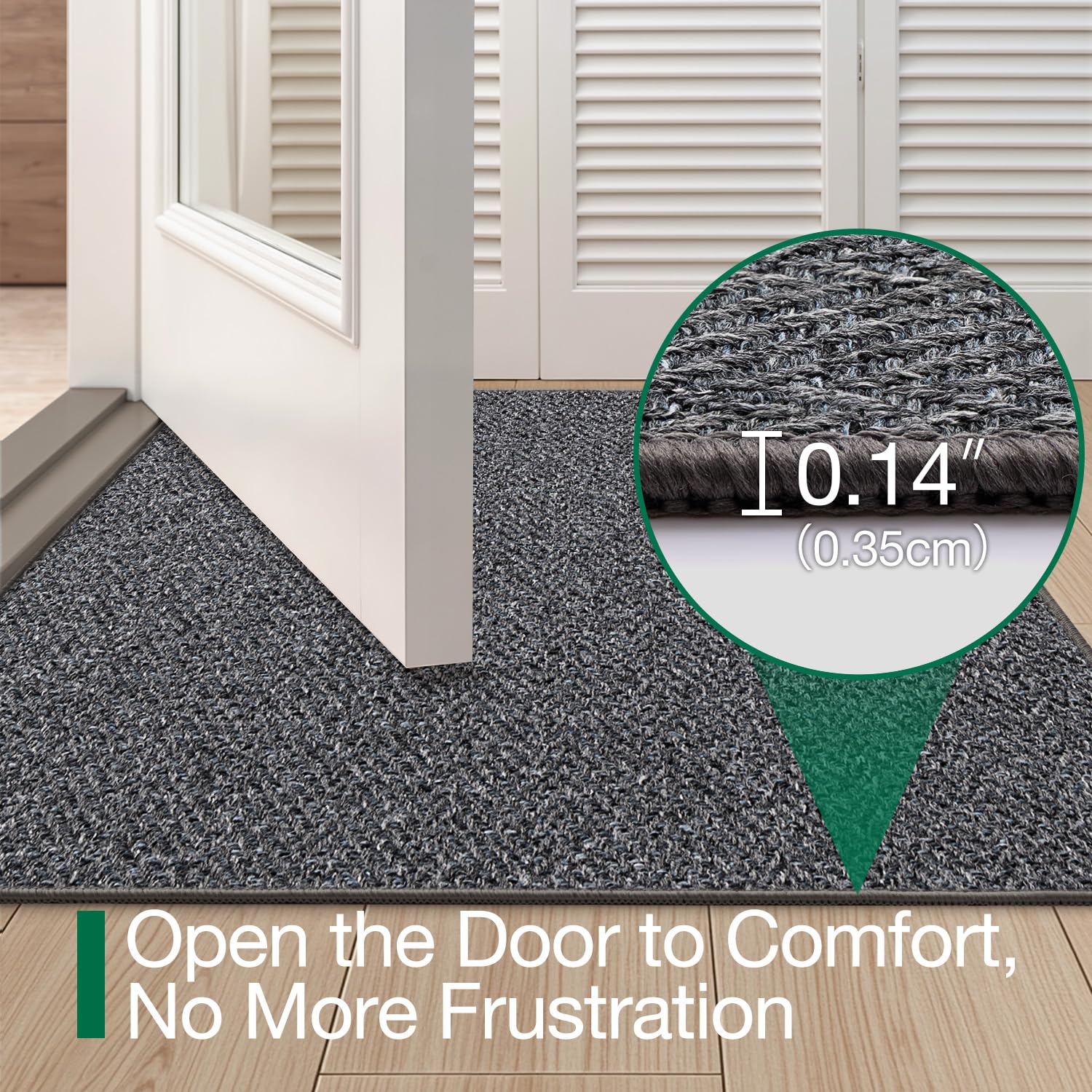 LUMI door mat non-slip backing stays in place on hard floors
