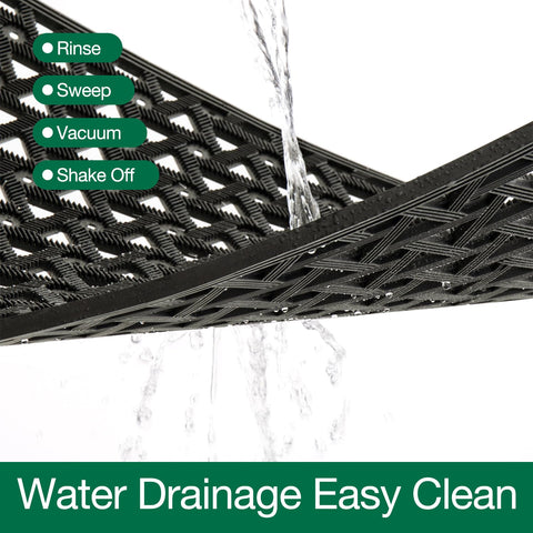 LUMI doormat hollow-triangle pattern with drainage holes reduces moisture near doors.
