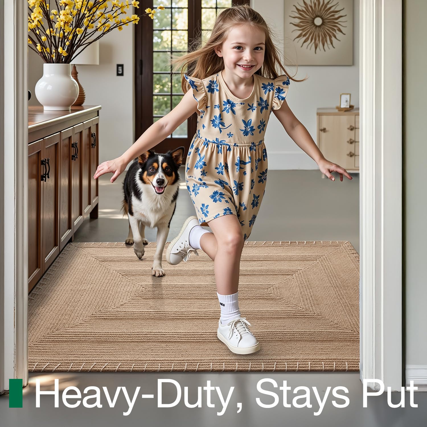 LUMI eco-friendly jute mat uses renewable fibers; stylish sustainable entrance solution.