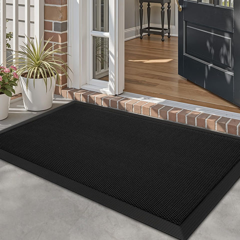 LUMI front door mat outdoors, 32x47, traps dirt for a cleaner entry.