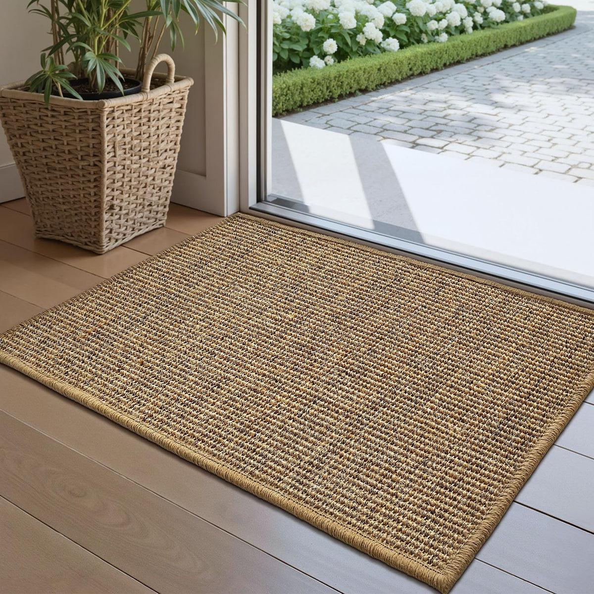 LUMI handwoven sisal door mat front view showing natural texture and warm welcome