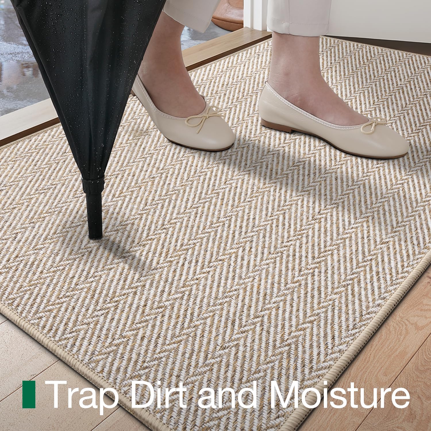 LUMI herringbone design door mat adds stylish foyer appeal.