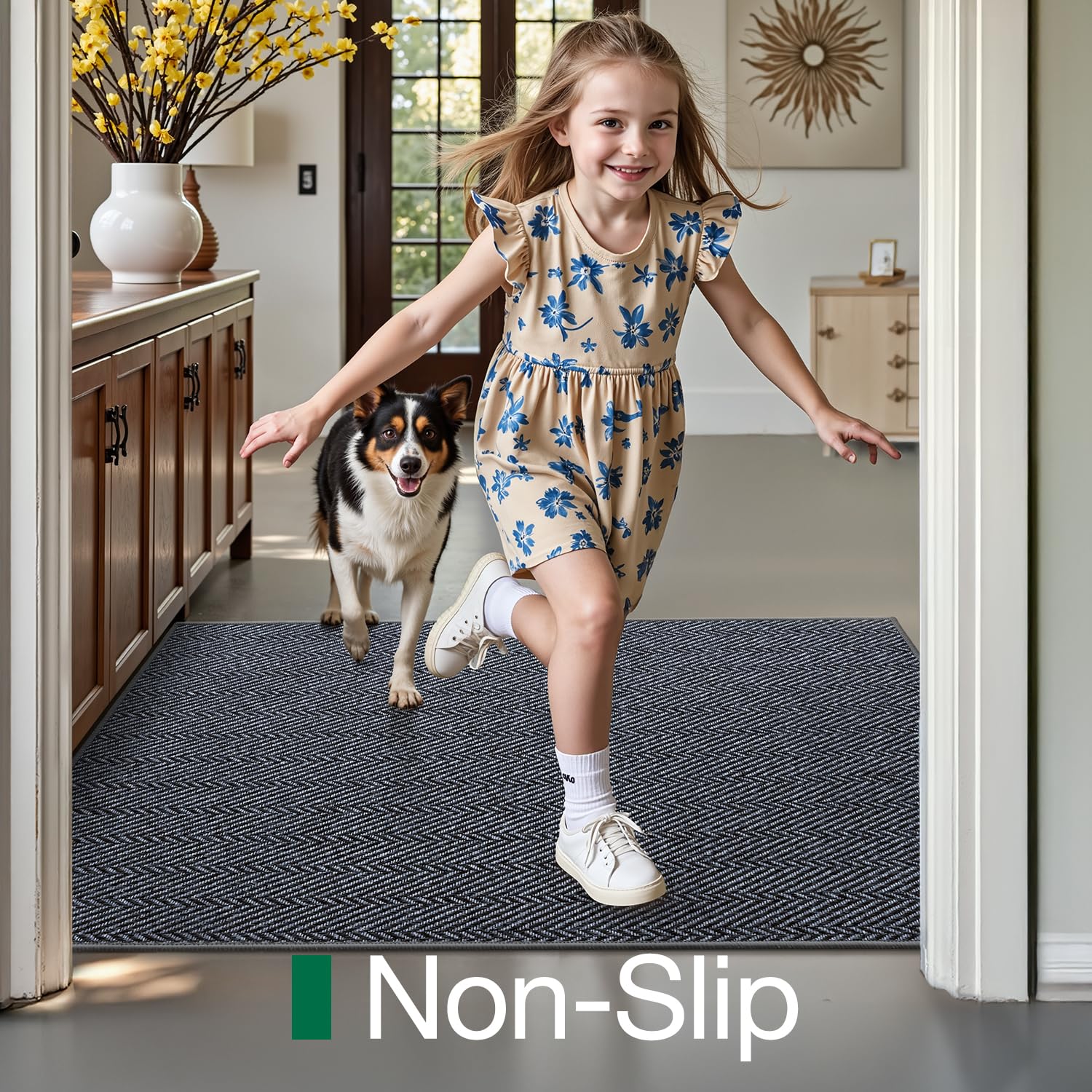 LUMI herringbone-design indoor door mat adds stylish texture to any entry.