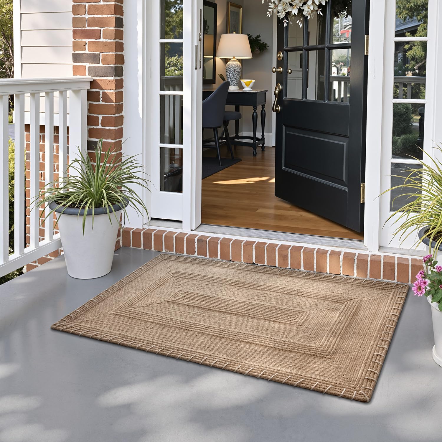 LUMI durable handwoven jute mat handles high traffic while retaining shape.