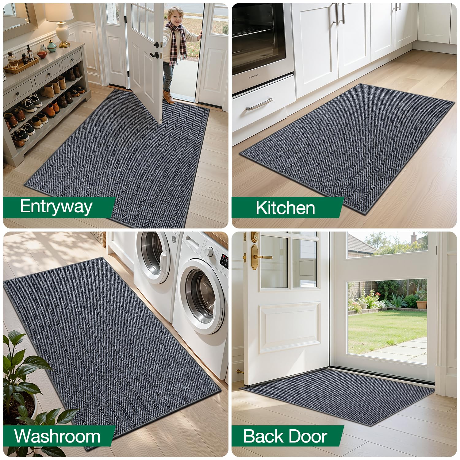 LUMI Medium gray entrance mat complements modern decor while concealing dirt.