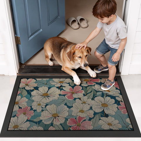 LUMI bloom-flower-design mat brings decorative flair to entryways.