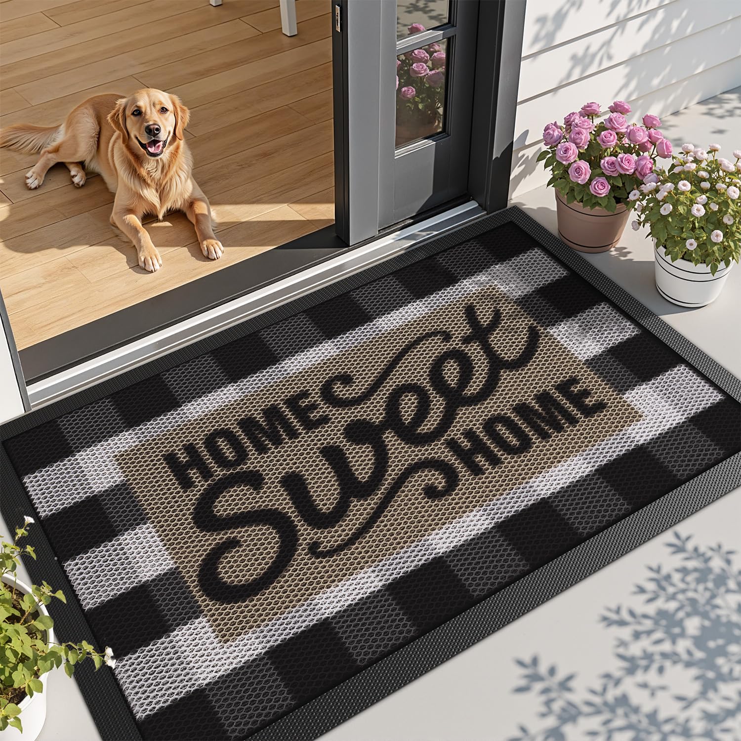 LUMI outside door mat front door view shows a low-profile design for seamless under-entryway fit