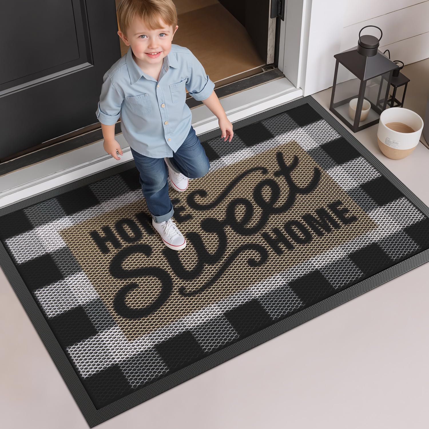 LUMI outside door mat compact-sleek image highlights a discreet footprint that fits under furniture