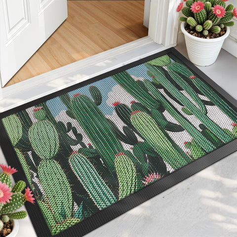 LUMI outside doormat with cactus design protects entrances from outdoor dirt