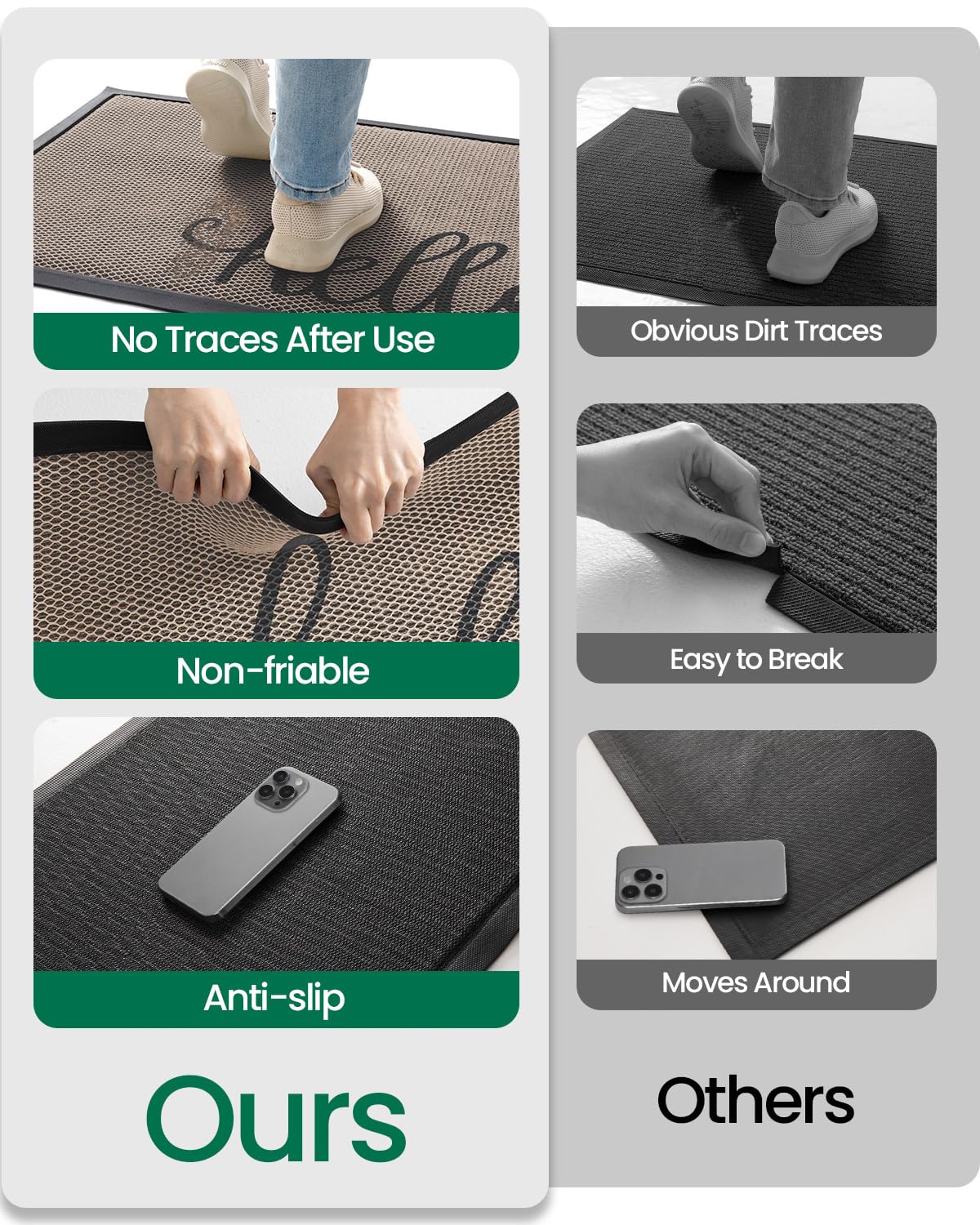 Neutral style LUMI mat blends with home decor while staying durable.