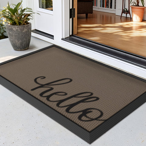 LUMI outside welcome door mat front door shows slim profile for easy door clearance.