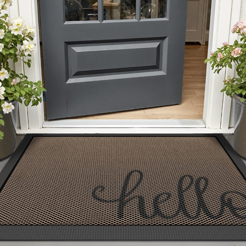 LUMI Outside Welcome Door Mat front-porch design welcomes guests with a neat low-profile border