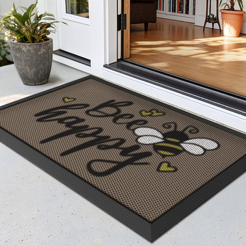 LUMI Bee Happy door mat, 17x30, provides slip resistance for safe entrances.