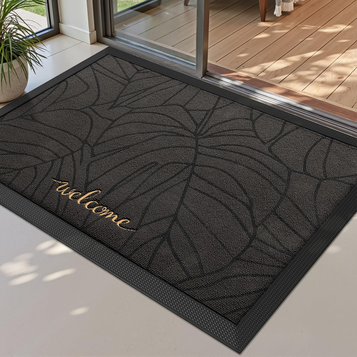 LUMI premium front door mat with embroidered tree design for indoor outdoor entry