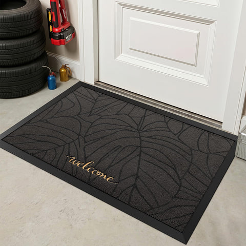 Grey and gold Monstera motif complements modern entryways