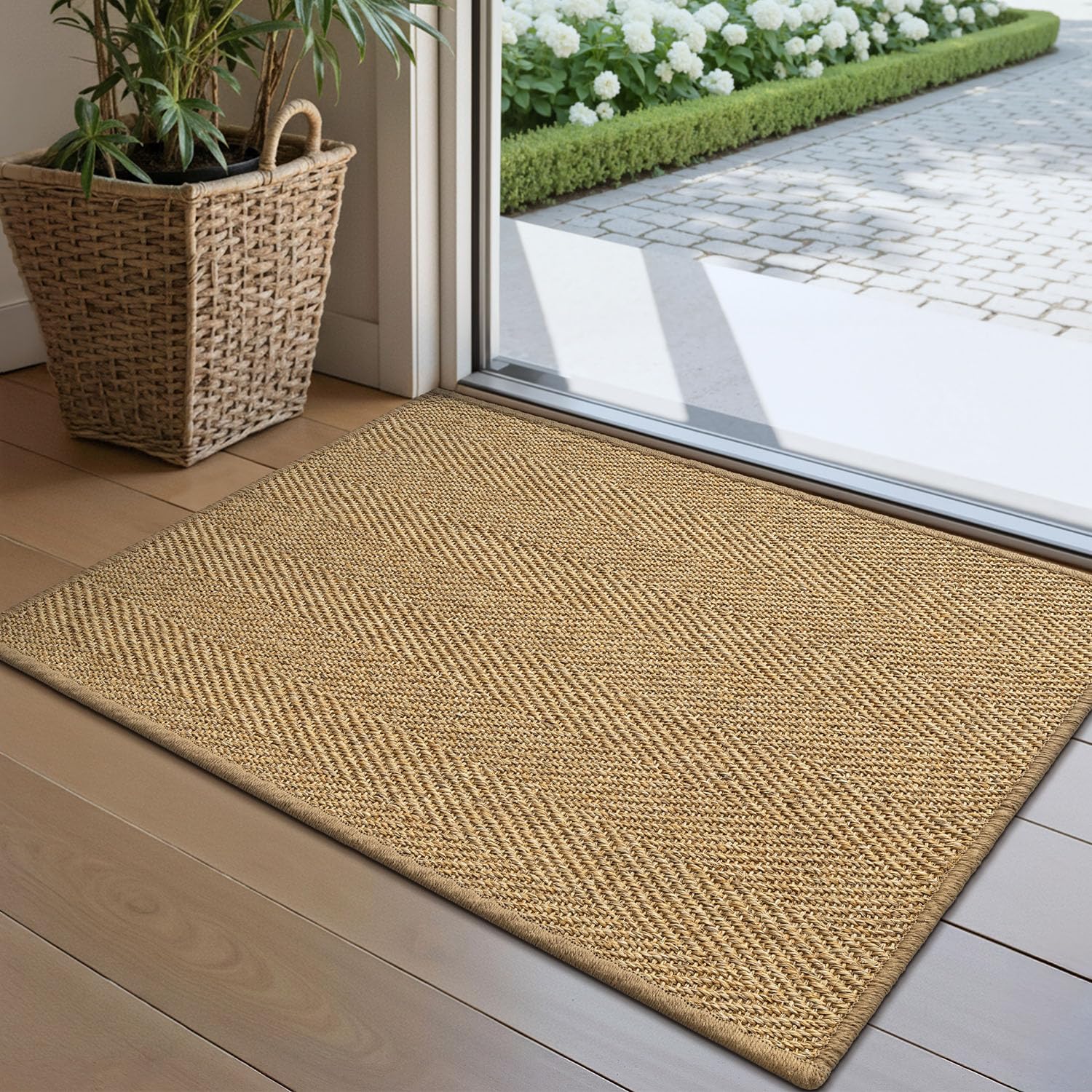 LUMI sisal door mat with herringbone front-entry pattern offers non-slip grip.