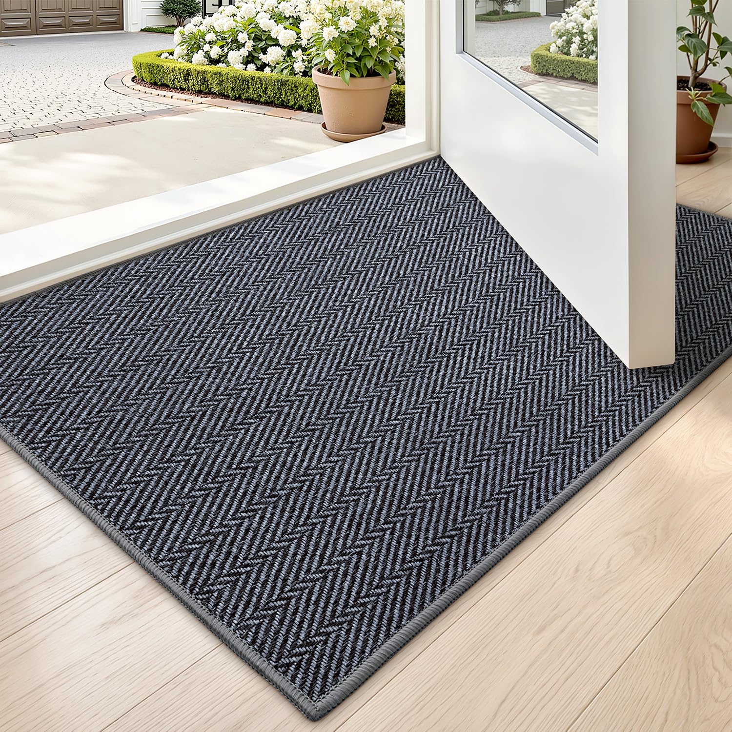 LUMI Ultra Thin Door Mat at the entrance with a low-profile design that traps dirt.