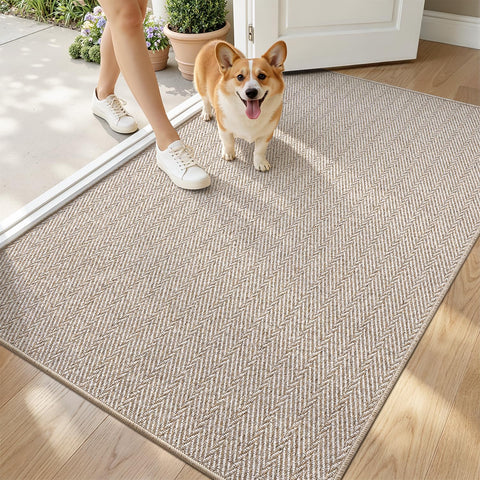 LUMI ultra thin door mat for entrance beige with non-slip backing.