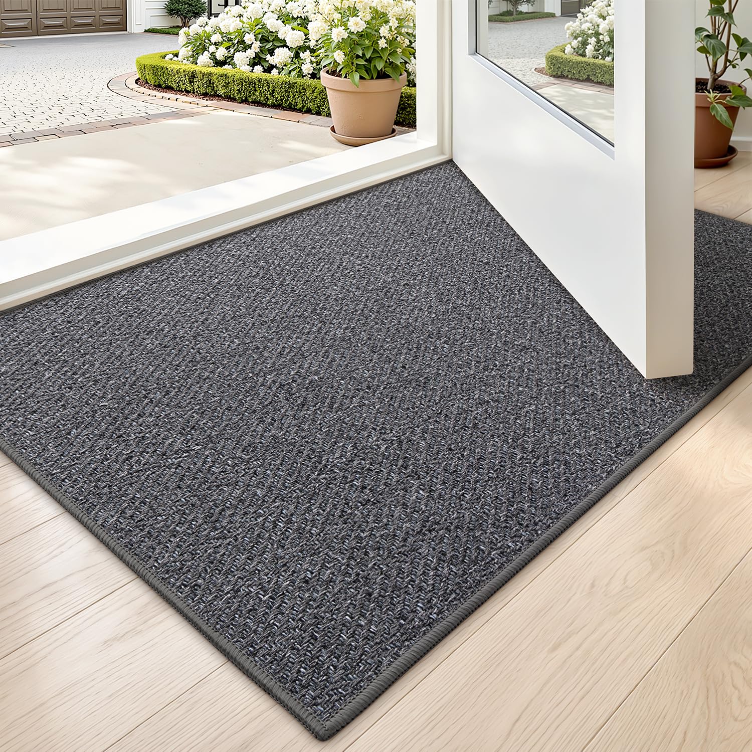 LUMI ultra-thin door mat at entrance, space-saving and sleek.