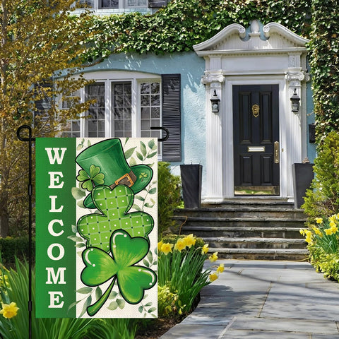 Lumifan double-sided shamrocks flag print shows clovers front and back
