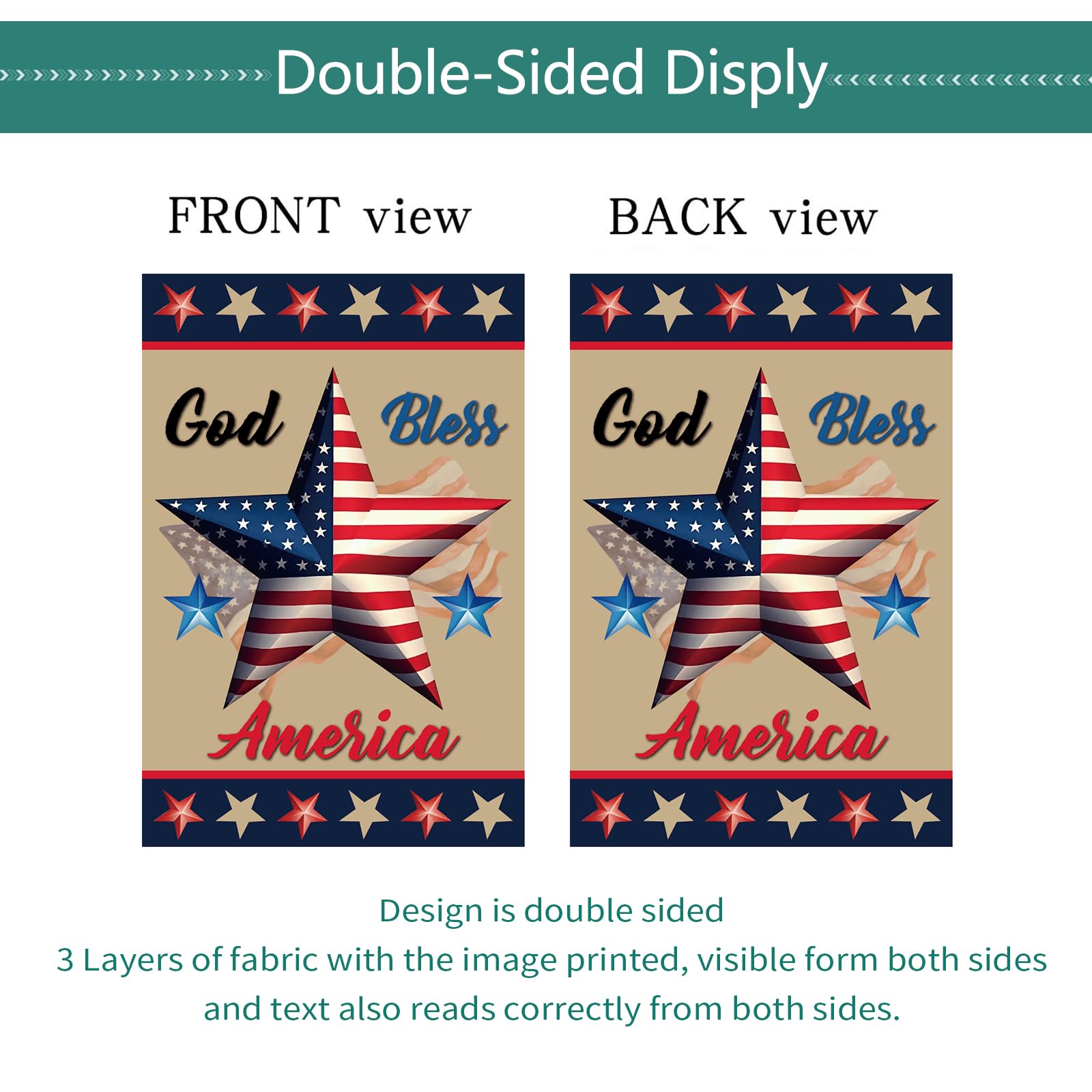 Lumifan Fourth of July flag; patriotic motifs endure rain and shine outdoors.