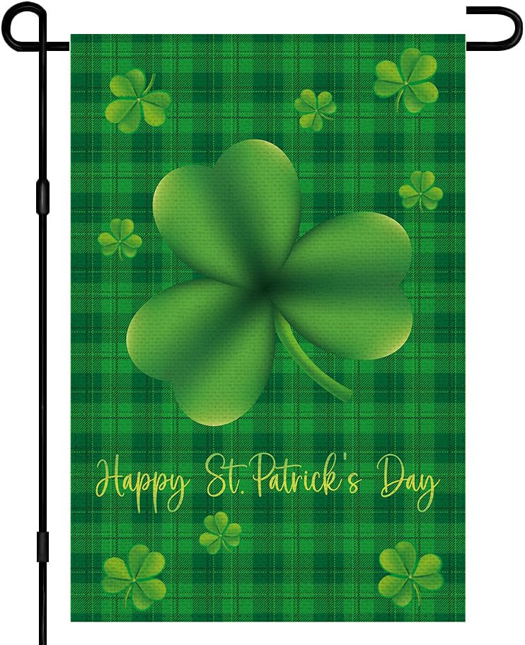 Lumifan St. Patrick's Day garden flag front view with double-sided clover design