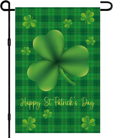 Lumifan St. Patrick's Day garden flag front view with double-sided clover design