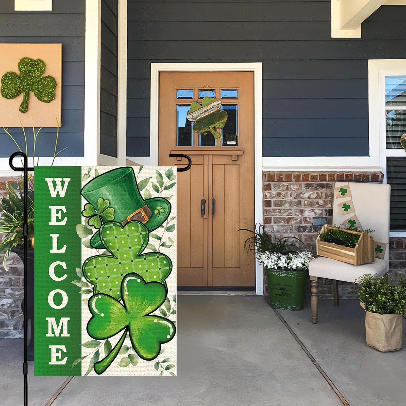 Lumifan St. Patrick's Day shamrocks flag back view with vibrant colors