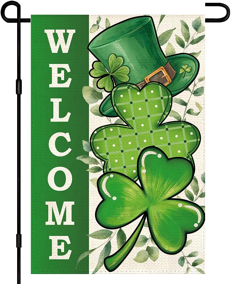 Lumifan St. Patrick's Day shamrocks flag front view for outdoor welcome