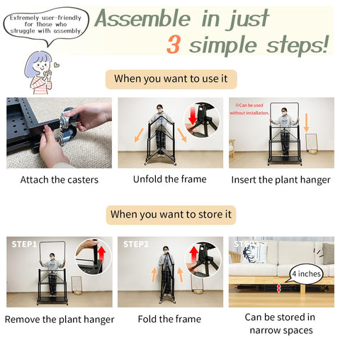 Lumizone Foldable 4-Tier Plant Stand folded thin for compact storage