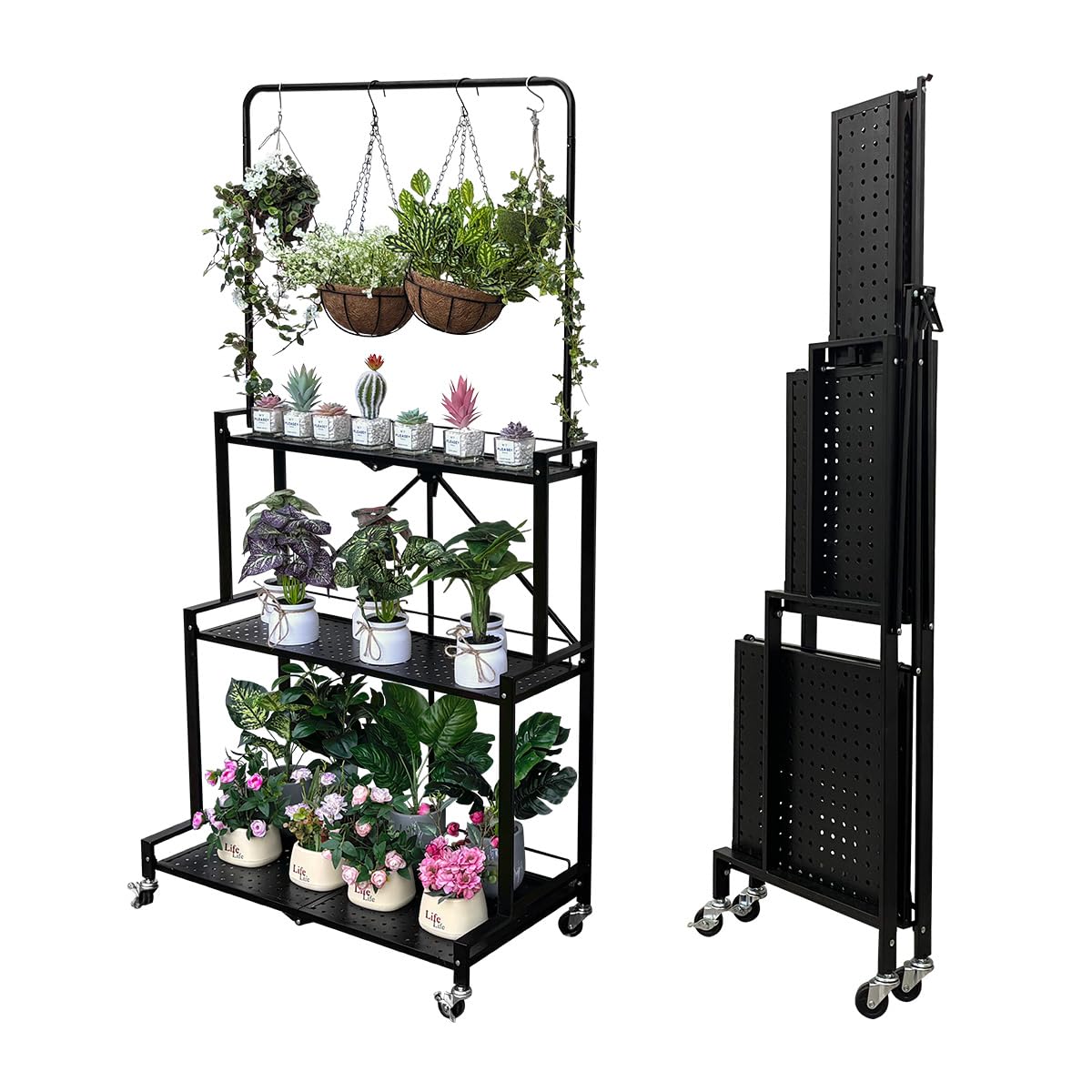 Lumizone Foldable 4-Tier Plant Stand on wheels for easy plant movement