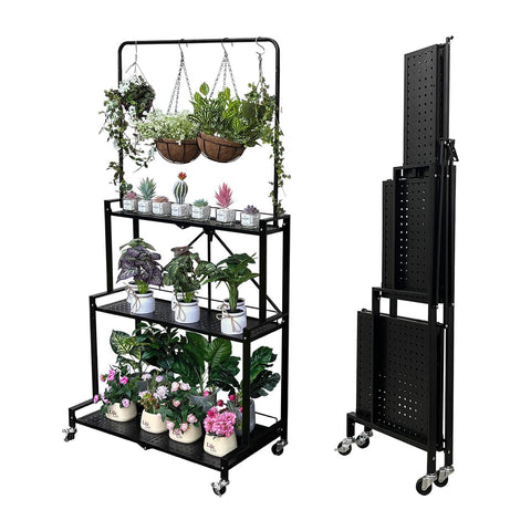 Lumizone Foldable 4-Tier Plant Stand on wheels for easy plant movement