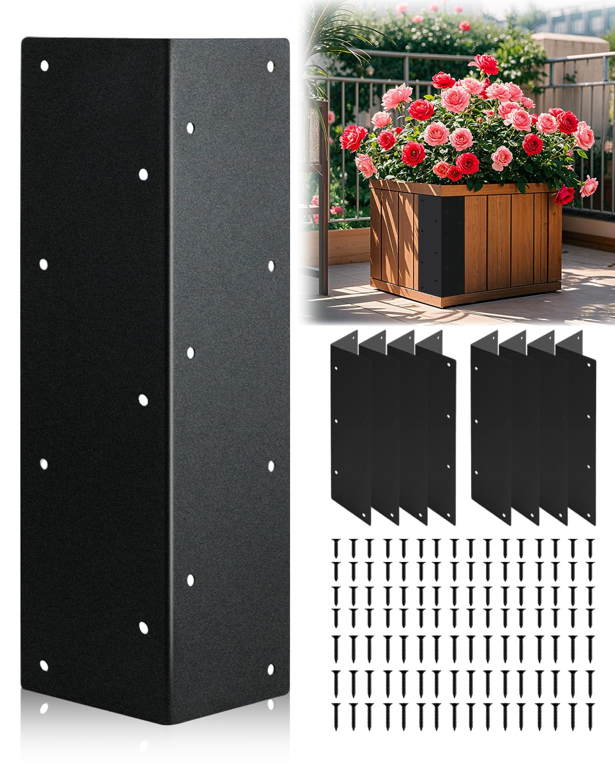 Lumlazni stainless steel corner bracket provides durable support for wooden raised beds.