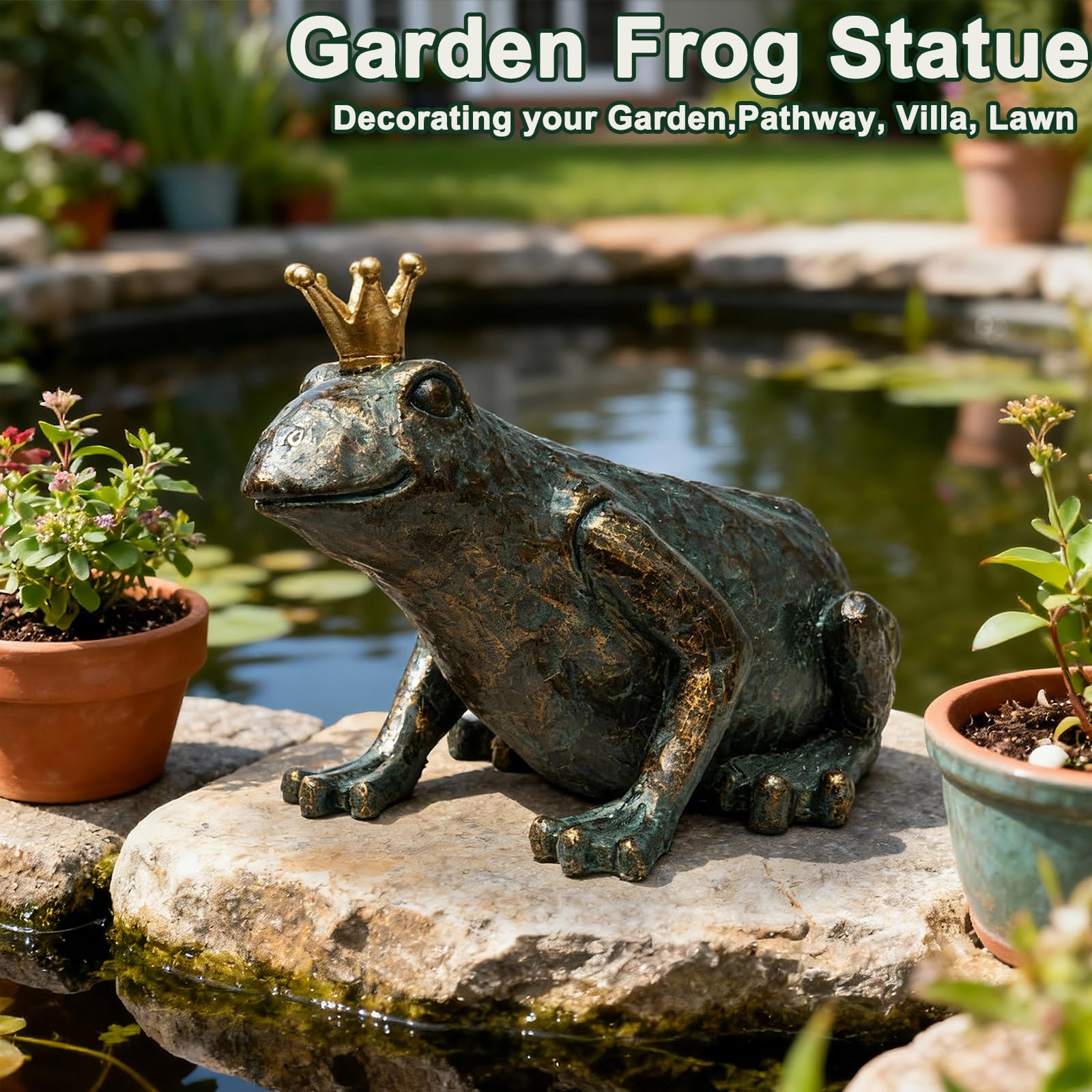 Lune cle indoor-outdoor frog sculpture suits shelves and mantels.